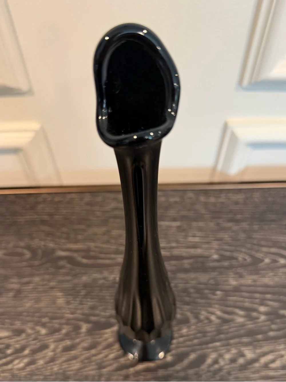 Vintage Fenton Ebony Black Thumbprint Swung Vase 13”